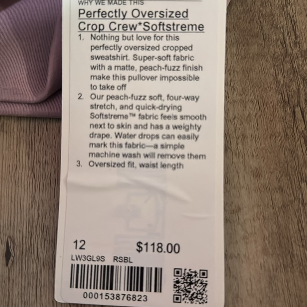 New Lululemon Perfectly Oversized Crop Crew - Picture 2 of 2